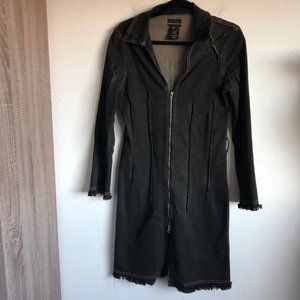 Bebe Black Stretch Denim Zip Coat Dress No Belt S